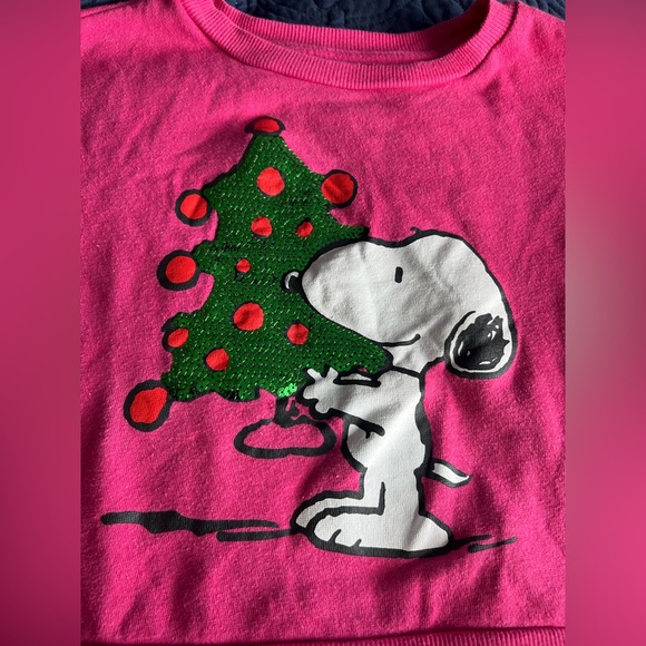 Snoopy peanuts Barbie pink size 8/10 Christmas sweatshirt. Sequined xmas tree - Picture 2 of 3